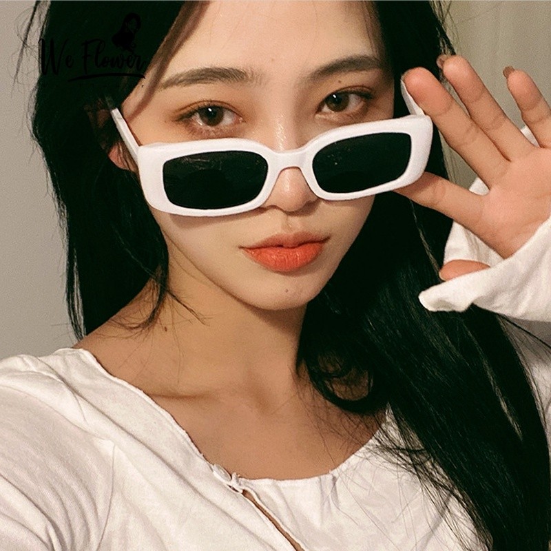 แว่นกันแดด กรอบแคบ สีขาว สไตล์วินเทจ ย้อนยุค UV400 แฟชั่นสําหรับผู้หญิง