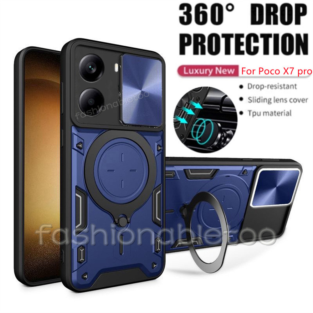 ปลอกสําหรับ Xiaomi Poco X7 pro X 7 PocoPhone X7pro PocoX7 pro PocoX7pro PocoPhoneX7pro กันกระแทกเคสโทรศัพท์เกราะแหวนวงเล็บ Stent Push กล้องเลนส์ป้องกันปกหลัง