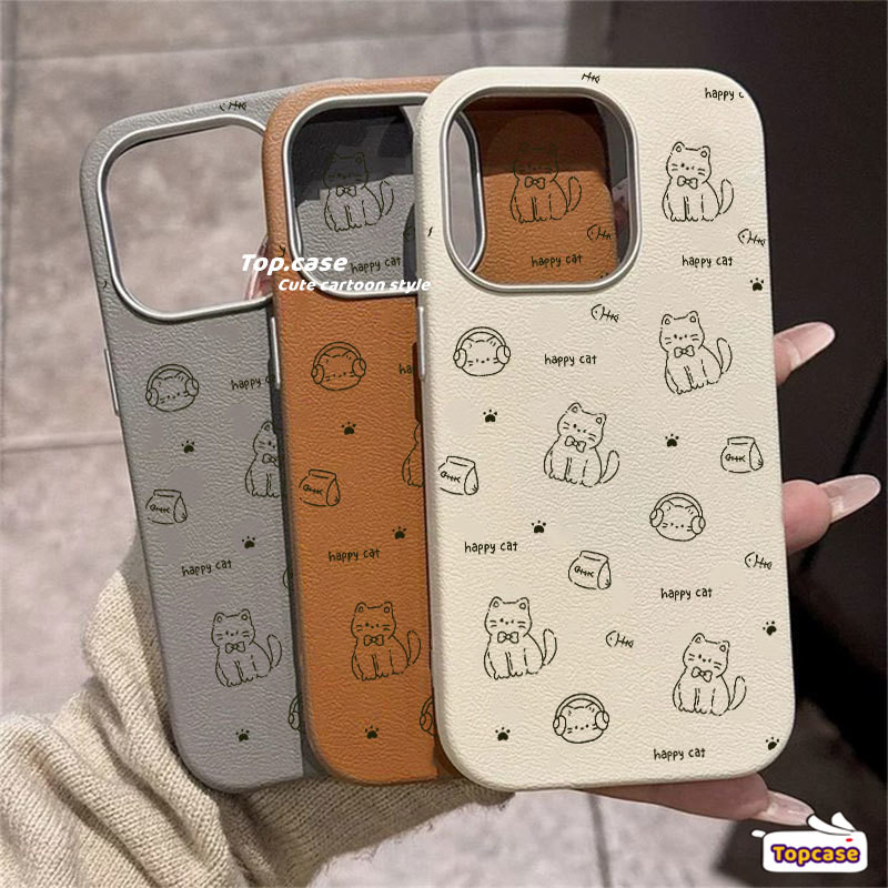 สําหรับoppo A3X A60 A79 A38 A18 A95 A94 A93 A92 A78 A76 A17 A16 A15 A31 A53 2020 Happy Catปลาธรรมดารูปแบบหนังชุบเลนส์กรอบเคสโทรศัพท์ปกอ่อน