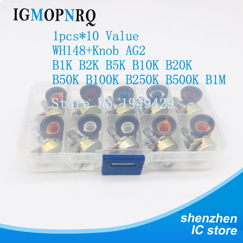 10 ชุด/20 ชิ้น WH148 potentiometer B1K 2K B5K B10K B20K B50K B100K B250K โอห์ม 3PIN 15 มม.ลูกบิด AG2