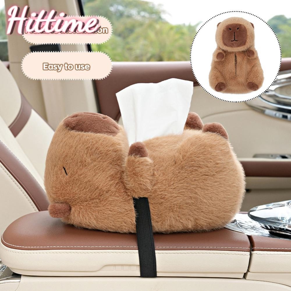Hittime Capybara กล่องกระดาษทิชชูรถ Plush เบาะหลังแขวนกล่องกระดาษทิชชูกล่อง Plush holder cover Auto อุปกรณ์ตกแต่งภายใน I4L2