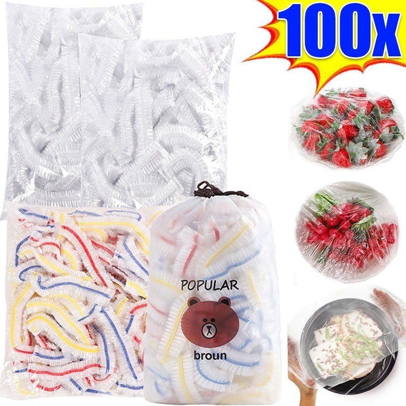 ฝาปิดถนอมอาหารแบบใช้แล้วทิ้ง 50/100 ชิ้น / ฝาปิดชามยางยืดสำหรับใช้ในครัว / แรปพลาสติกสำหรับห่ออาหาร / ถุงเก็บของเหลือในตู้เย็น