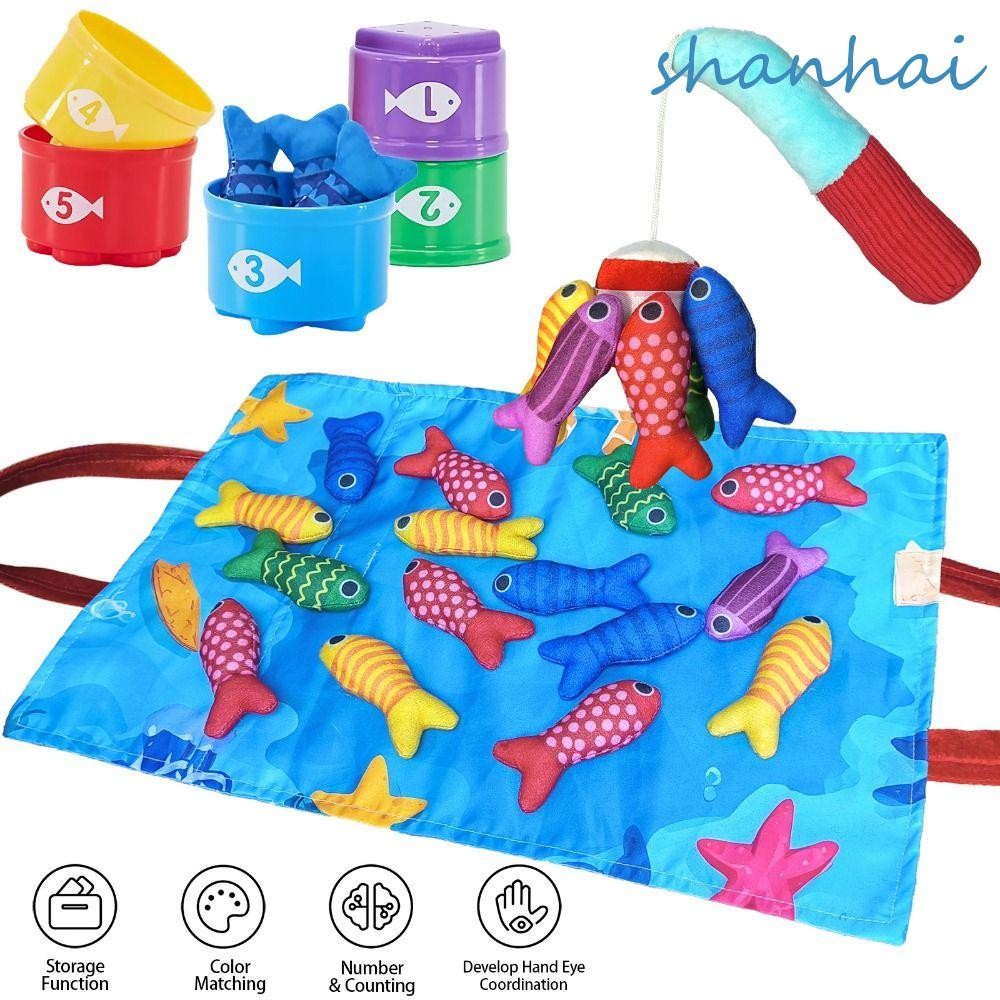 Shanhai เด็กตกปลาเกม,ผ้า Montessori สีเรียงลําดับเกมตกปลา,กิจกรรม Sensory ของเล่นจํานวนนับ Sensory Interactive Early Education Sensory ของเล่นเด็กมอเตอร์ทักษะ