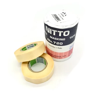 (ยกกล่อง 50 ม้วน) เทปลอกลาย​ nitto 720 นิตโต้ เทปย่นพ่นสี ขนาด 3/4 นิ้ว ยาว 18 เมตร กระดาษกาวบาง bonus