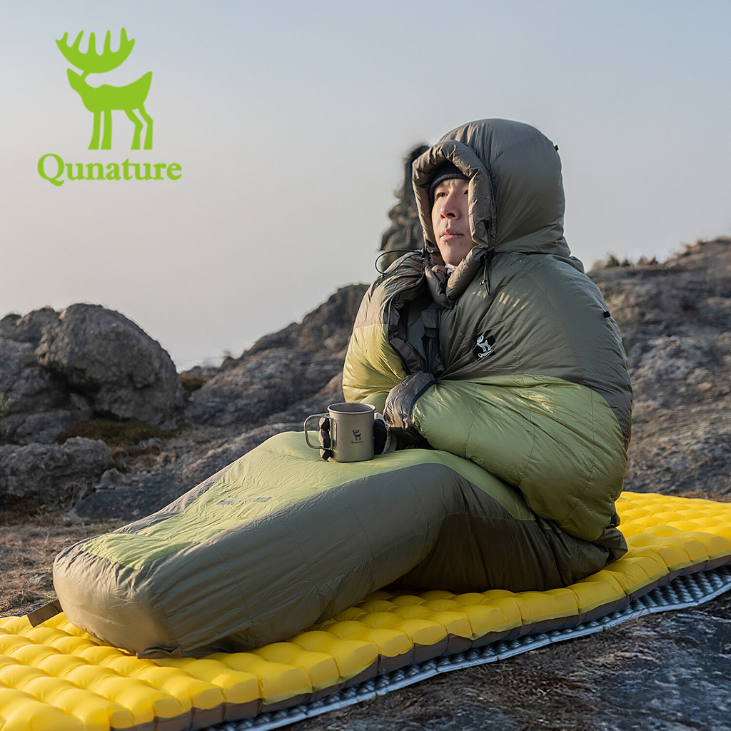Qunature ถุงนอนเป็ดขนแกะผสมกํามะหยี่ผู้ใหญ่ตั้งแคมป์กลางแจ้งต้านทานความเย็นแบบพกพากระเป๋าคนเดียวผ้าน