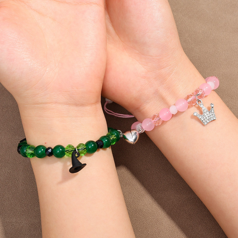 สร้อยข้อมือคู่โรแมนติก-เชือกถักสร้อยข้อมือคู่-น่ารักแม่เหล็กคนรักเชือกมือ-เครื่องประดับสําหรับของขวัญวันวาเลนไทน์-แม่มดมงกุฎประดับด้วยลูกปัดกําไล