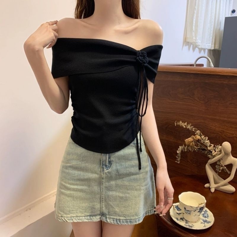 💋Pink girl💋​พร้อมส่ง  เปิดไหมพรมเปิดไหล่ แขนสั้น ผ้านิ่มใส่สบายน่ารักมาก 