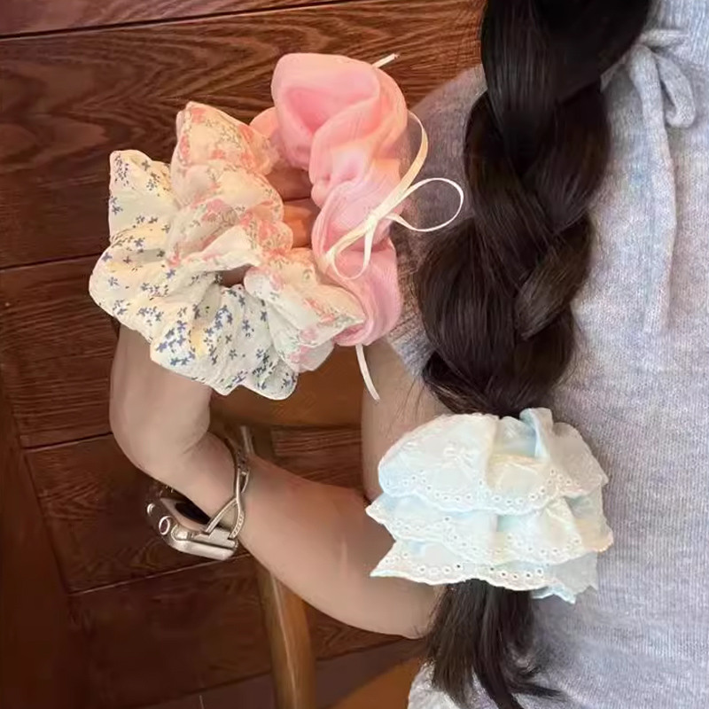 Rubuyou ดอกไม้สายเชือกผมน่ารักครีมสีผมสำหรับผู้หญิงสไตล์บัลเล่ต์เชือกผมลำไส้ใหญ่