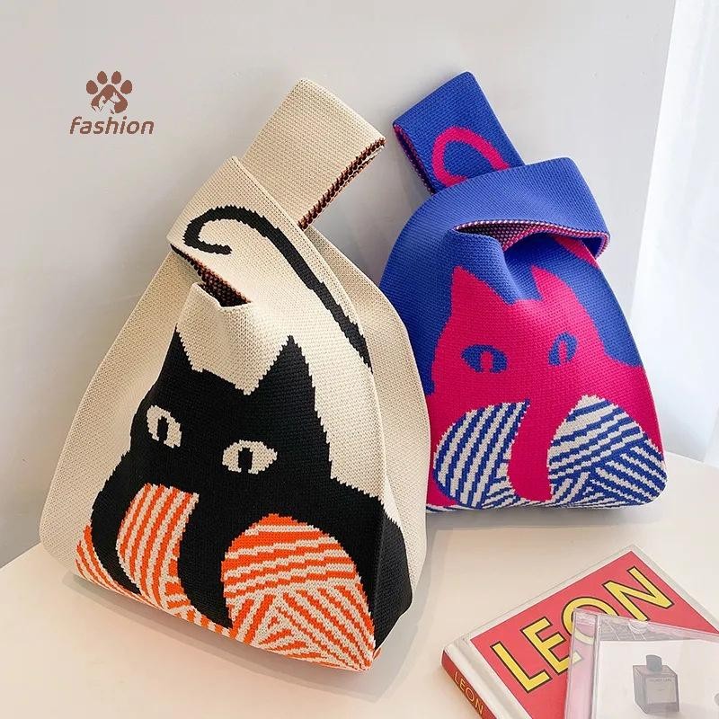 [แฟชั่น] แฟชั่นแฮนด์เมดถักกระเป๋าถือผู้หญิงปมข้อมือกระเป๋าเกาหลีกระเป๋าหิ้วลําลองถุงช้อปปิ้งนํากลับมาใช้ใหม่ {TH} - รูปที่ 4