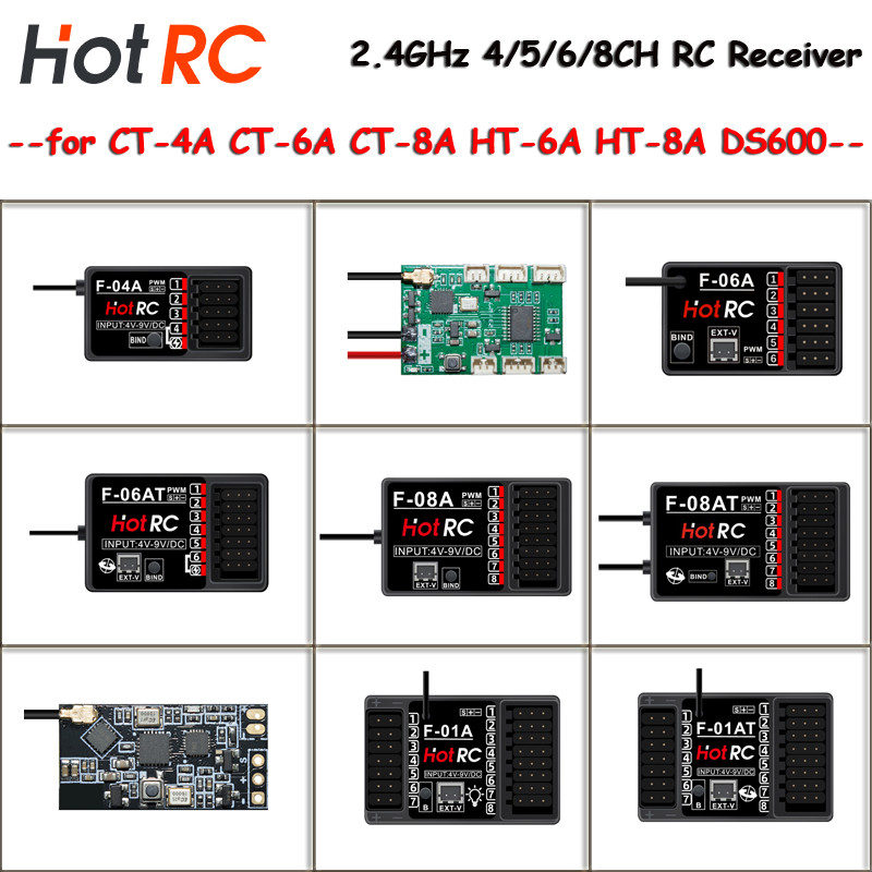 HOTRC 2.4 Ghz ตัวรับสัญญาณ F-01A F-04A F-06A F-06AT F-08A SBUS-A หลายช่องสําหรับ CT-4A CT-6A CT-8A D
