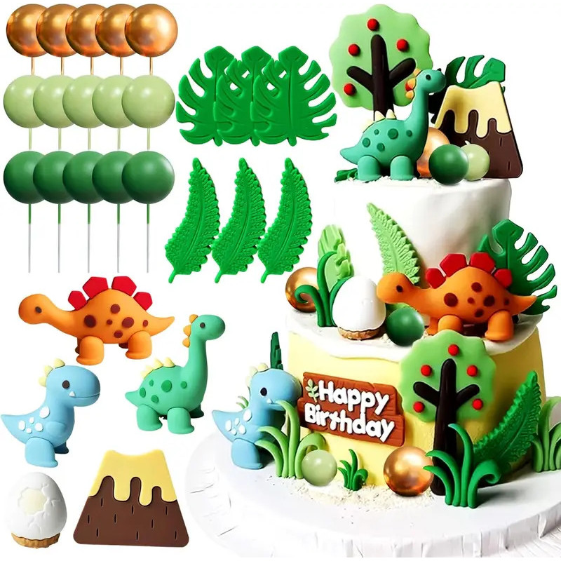 Luxury Little Dinosaur Cake Decorations Dinosaur Cupcake Topper Green Rex Three Dino Cake Toppers fo