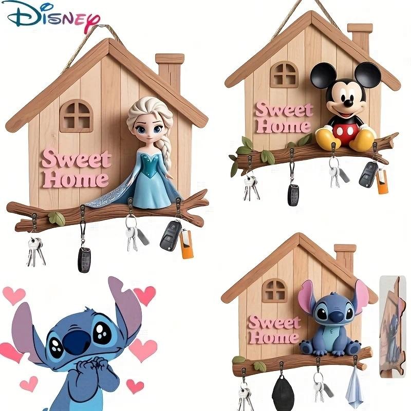 2D แบน Disney Frozen อะนิเมะรูปไม้ Home Key Hook Stitch Mickey Home Storage พวงกุญแจตะขอเด็กคริสต์มาสของขวัญ