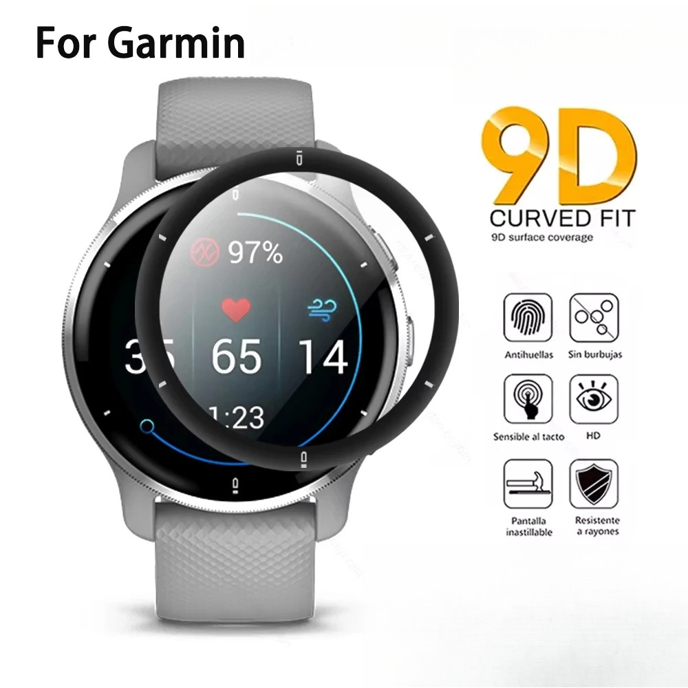ฟิล์มป้องกันสําหรับ Garmin Venu 2 2S 3 3S SQ Plus 2-Stripe 2-Dot Curved Edge Clear Cover Full Screen Protector อุปกรณ์เสริม
