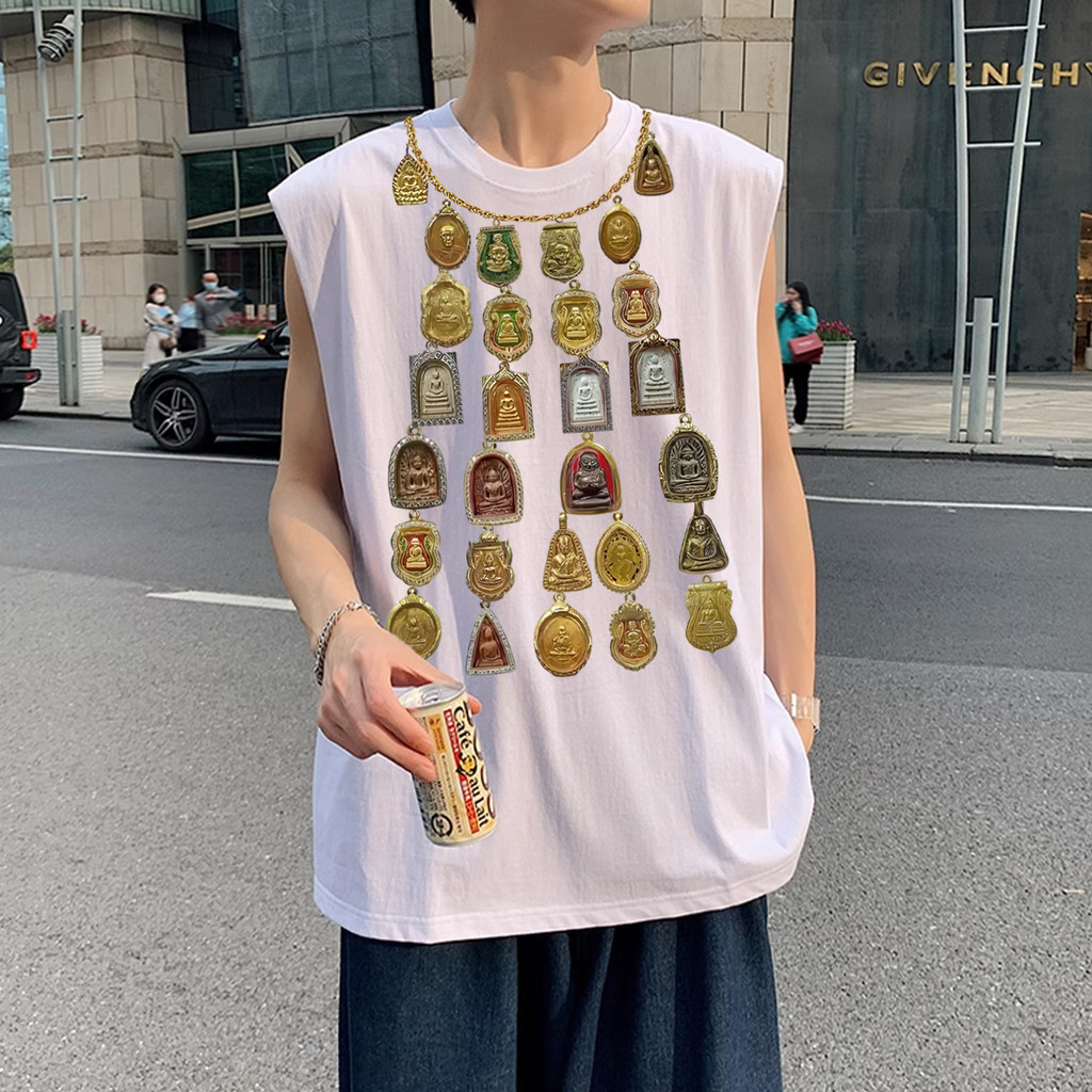UT shop เสื้อกล้าม เหมาะกับใส่ออกกําลังกาย เสื้อยืด oversize เสื้อ''Amulet necklace''ผ้าCotton100% เสื้อแขนกุด