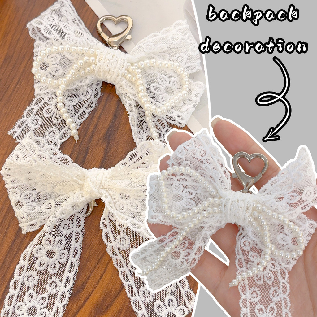 Minimalist Sunflower เย็บปักถักร้อย Bowknot ลูกปัด String พวงกุญแจ - ลูกไม้โบว์เพิร์ลบัลเล่ต์สไตล์พวงกุญแจจี้สําหรับกระเป๋าเป้สะพายหลัง Decor
