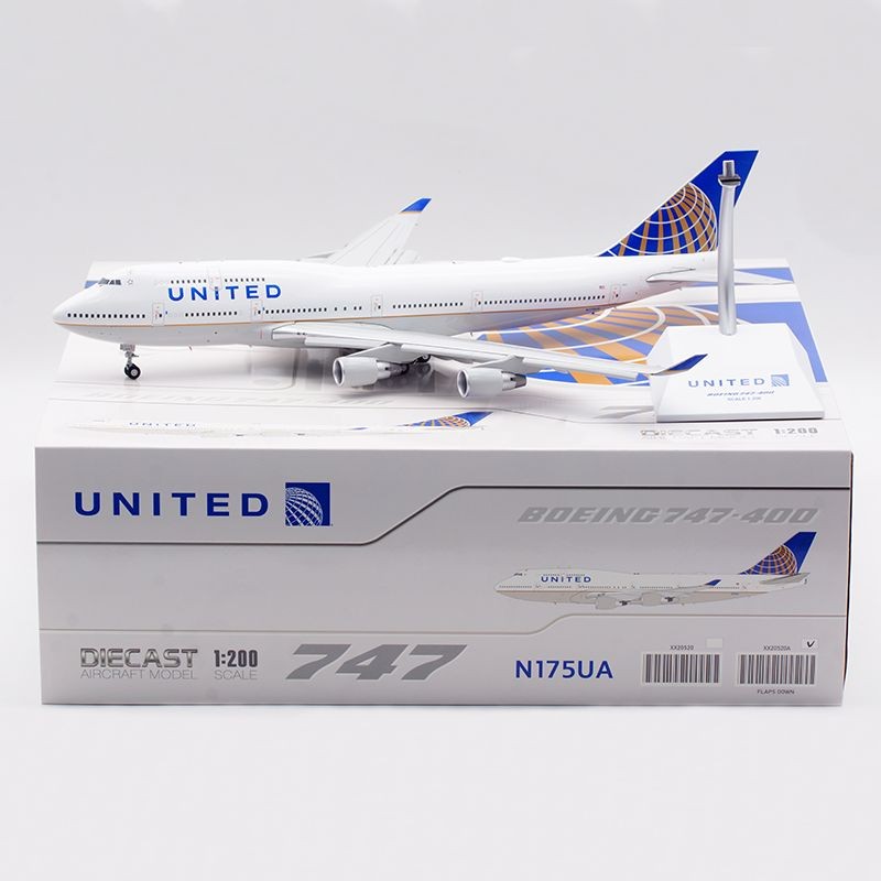 Jcwings 1: 200 โมเดลเครื่องบินโลหะผสม United Airlines B747-400 N175UA Lapel