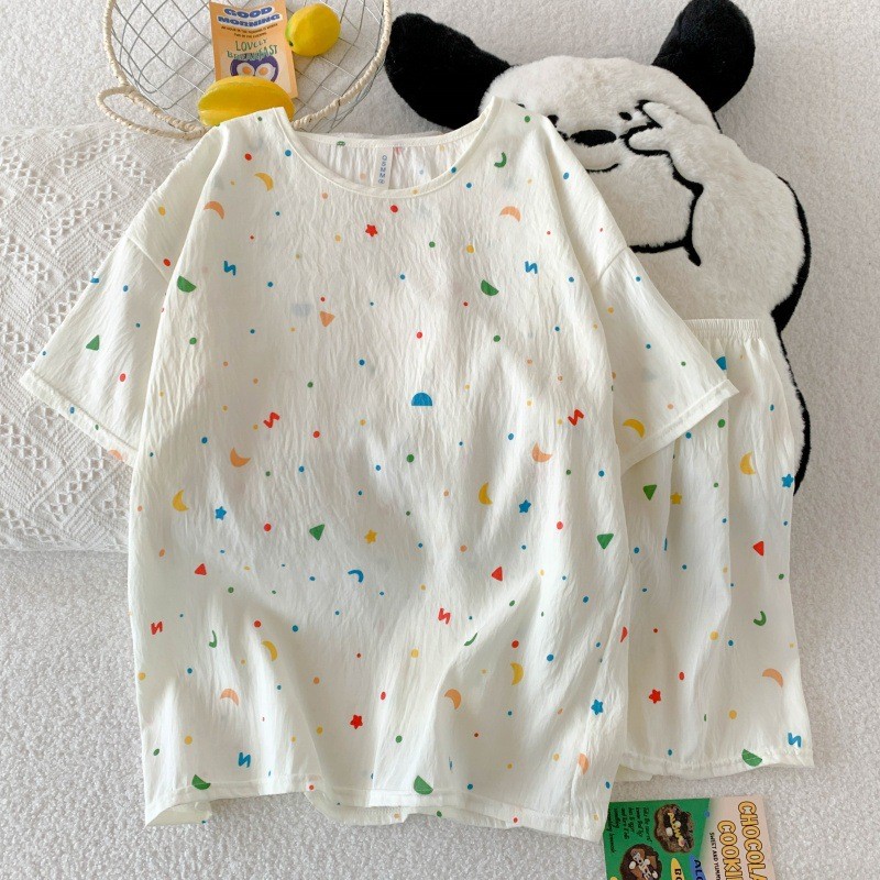 ผู้หญิงชุดนอนสตรีเมฆชุดนอนผ้าฝ้ายผู้หญิงฤดูร้อนเวอร์ชั่นเกาหลีการ์ตูนหวานน่ารักนักเรียนพิมพ์รอบคอ BD