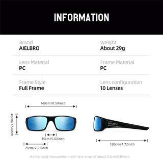 AIELBRO แว่นตากันแดดสำหรับการขี่จักรยานและมอเตอร์ไซค์ ป้องกันรังสี UV