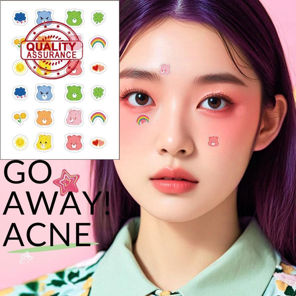 การ์ตูนสิว Patch Bear Rainbow Hydrocolloid Acne Patch พร้อมกระเป๋าสิว Patch น่ารัก Facial H9u6