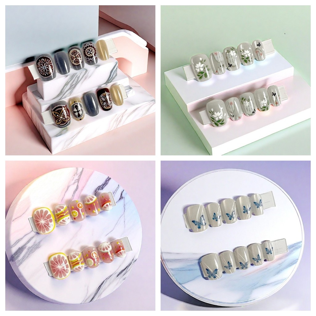 Handmade 10 ชิ้นเล็บปลอมตาแมว,สีทึบและเล็บปลอมที่เรียบง่ายพร้อมเจลเยลลี่