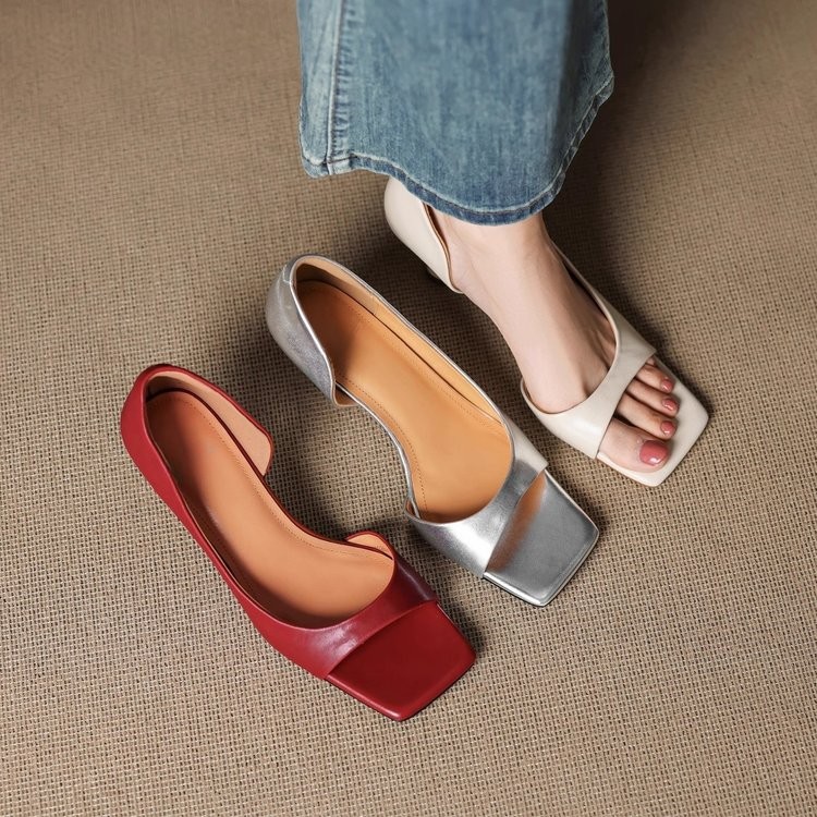 รองเท้าส้นสูงแฟชั่นสำหรับผู้หญิง สไตล์ Stiletto Slip-On Square Toe