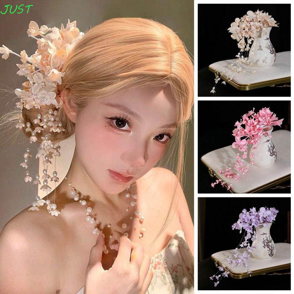 Just Wedding Headdress, Elegant Fairy เจ้าสาว Headwear, ประณีตเพิร์ลหรูหราพู่ดอกไม้ Barrettes เครื่องประดับผม