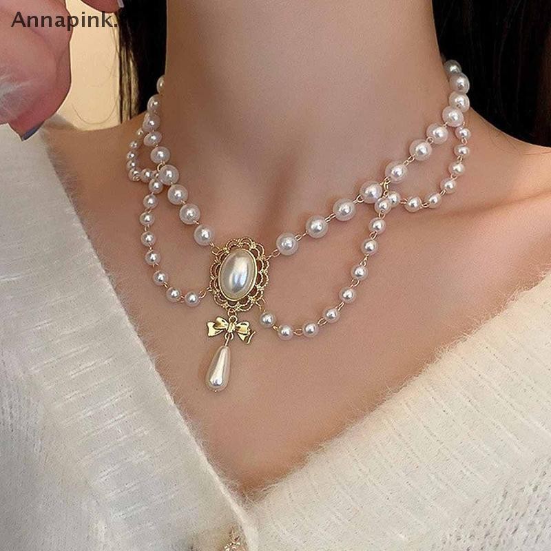 Annapink.th Multi-Layer White Pearl Clavicle สร้อยคออารมณ์ Elegant Baroque Pearl จี้สร้อยคอผู้หญิงงานแต่งงานเจ้าสาวเครื่องประดับ EN