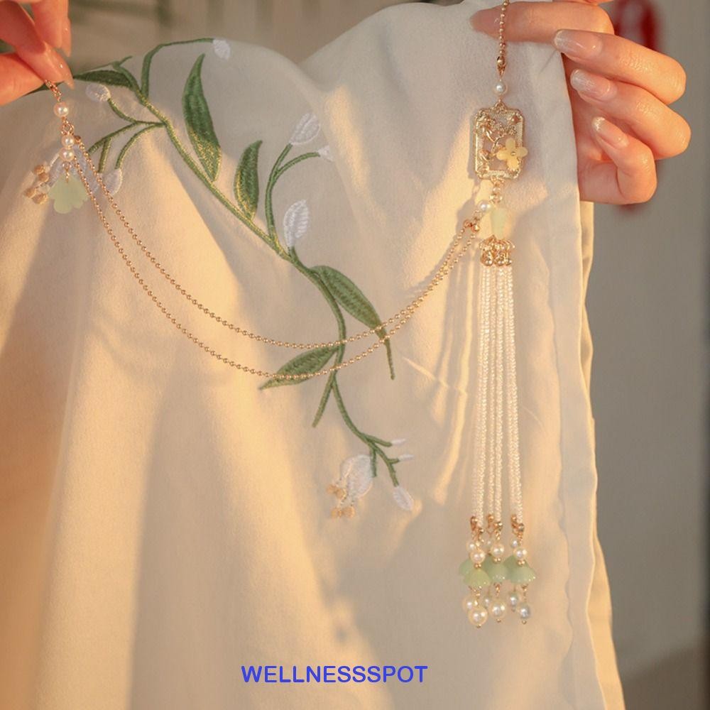 Wellnessspot ผู้หญิง Hanfu เครื่องประดับ, เลียนแบบมุกยาวแขวนพู่สไตล์จีนเข็มกลัด, เครื่องประดับแฟชั่น Handmade Cheongsam Pressed Lapel Cheongsam อุปกรณ์เสริมกลางแจ้ง