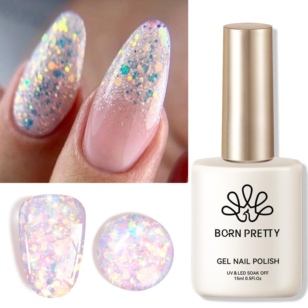 Born Pretty Glitter Sequins Gel Nail Polish Sparkle Shiny Pink Gel Polish Nail Art Design Nails DIY