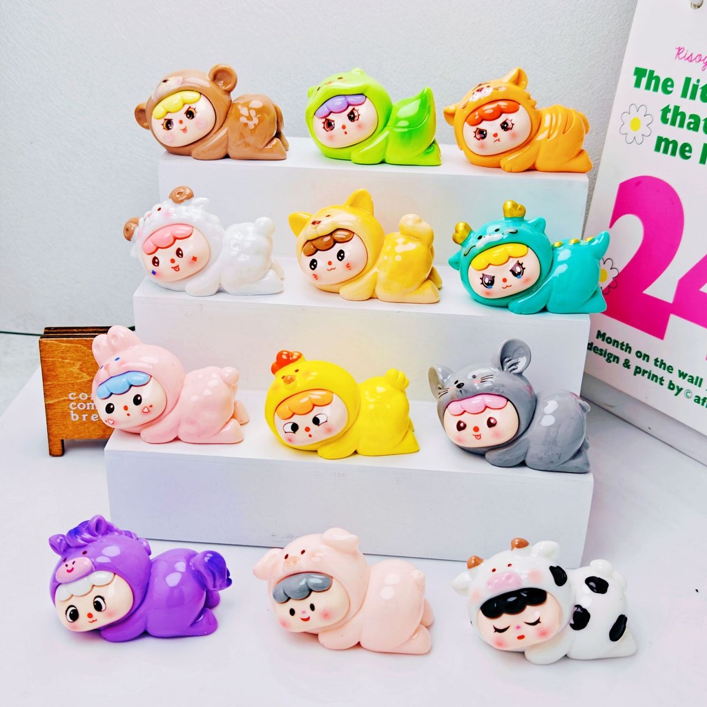 12 ชิ้นน่ารัก Papa Zodiac Animal 3D เรซิ่น Charms สําหรับ DIY (4-347)