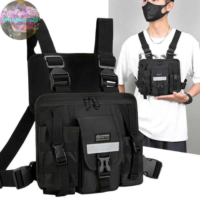 กระเป๋าสะท้อนแสง Hip-hop Streetwear ใส่เสื้อกั๊ก หลายช่อง สําหรับนักเรียน Chest Rig