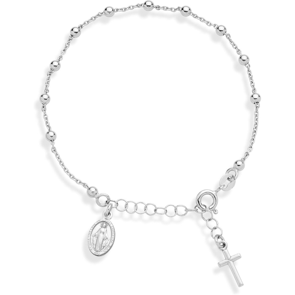 (ส่งตรงจากญี่ปุ่น) Miabella 925 เงินสเตอร์ลิงอิตาเลี่ยน Rosary Cross Bead Charm Link Chain สร้อยข้อม