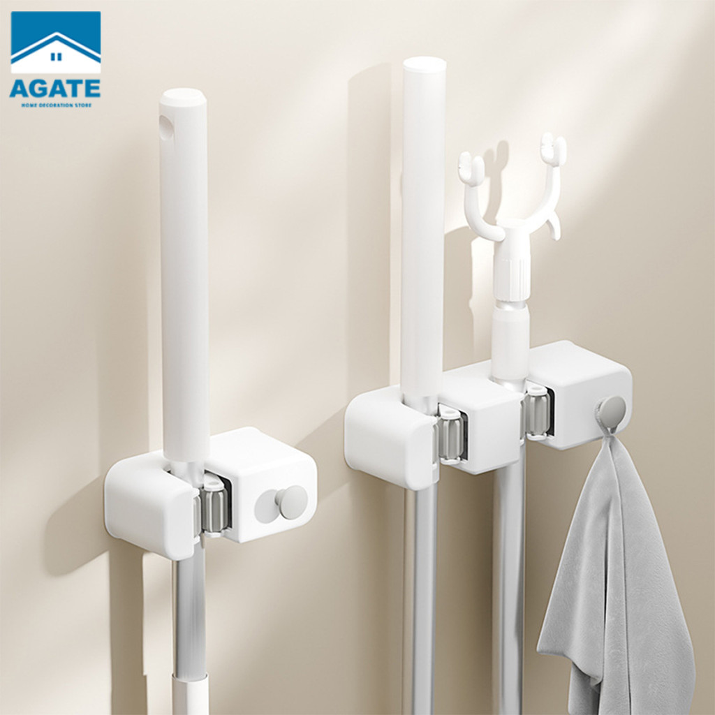 ที่แขวนไม้ถูพื้น ที่แขวนไม้กวาด ที่แขวนไม้กวาดติดผนัง ไม้ถูพื้น ไม่ต้องเจาะ ติดง่าย รับน้ำหนักเยอะ สีขาว