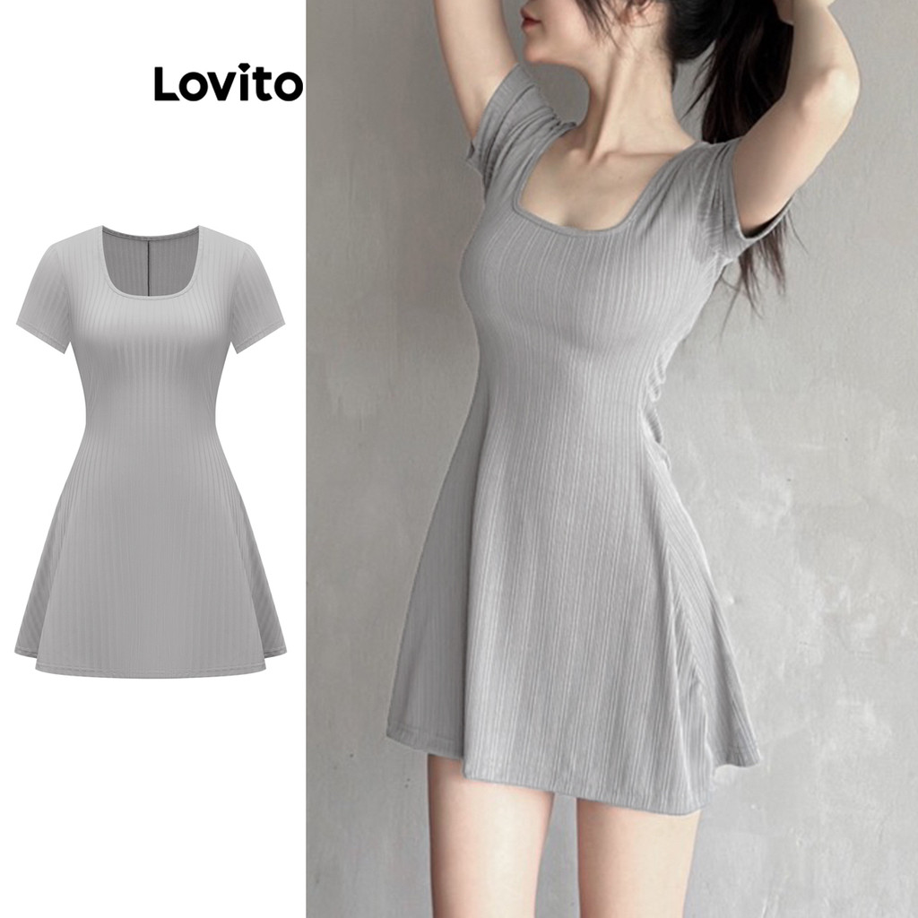 Lovito ชุดเดรสลําลอง แบบเรียบ สําหรับผู้หญิง LBA82155