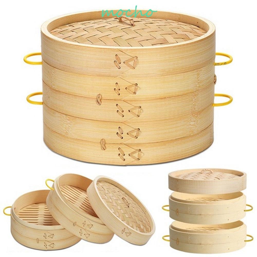 Mocho เครื่องนึ่งไม้ไผ่ Dimsum ซาลาเปาไม้ทําเครื่องครัวพร้อมที่จับตะกร้าปลาทําอาหาร