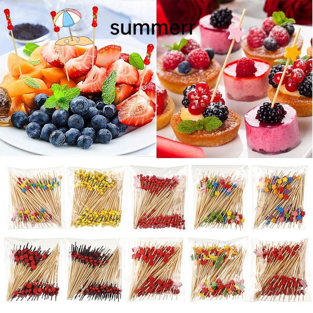 Summerr 100 ชิ้นไม้ไผ่ Picks งานแต่งงาน Supply Cupcake ส้อมผลไม้สลัดผัก Sticks ไม้จิ้มฟัน Skewer อาหารผลไม้ค็อกเทล Decor