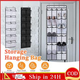 24 Pockets Over the Door Hanging Shoe Organizer Hanging Shoe Rack  Wall Mounted Mesh Shoe Holder Bag