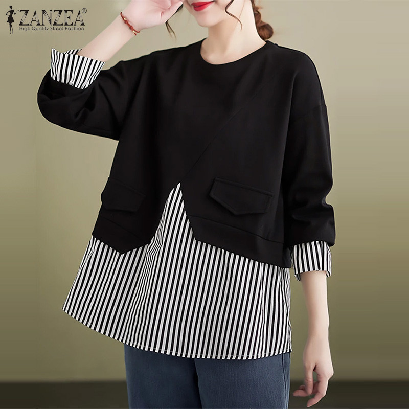 Zanzea เสื้อสเวตเตอร์แขนยาวลําลองลายทางสําหรับผู้หญิง — صورة 5