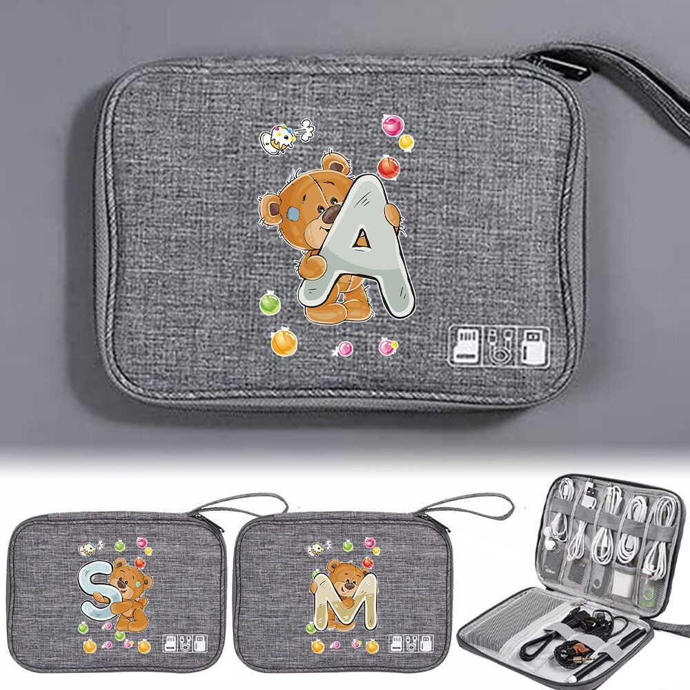 กระเป๋าชาร์จ กระเป๋าถือ กระเป๋า ดิจิตอล กล่องเก็บสายไฟ การพิมพ์หมีเดินทางมัลติฟังก์ชั่น
