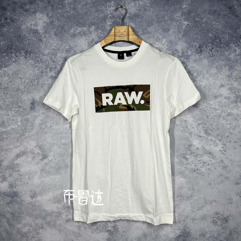 G-star เสื้อยืดแขนสั้นผ้าฝ้ายแท้สีขาว RAW สําหรับผู้ชาย