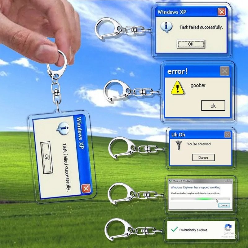 Creative XP พวงกุญแจหน้าต่างสําหรับอุปกรณ์เสริมกระเป๋าตลก Task Failed สําเร็จ KeyChain แหวนเครื่องประดับแฟนของขวัญ Keyrings