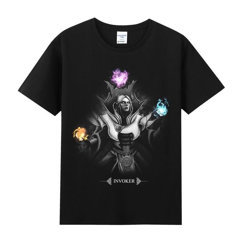 dota2 เสื้อยืดเกม DOTA 2 Supplicant Carl สีดําแขนสั้นเสื้อยืดผู้ชายสตรีทสไตล์หลวมด้านบน
