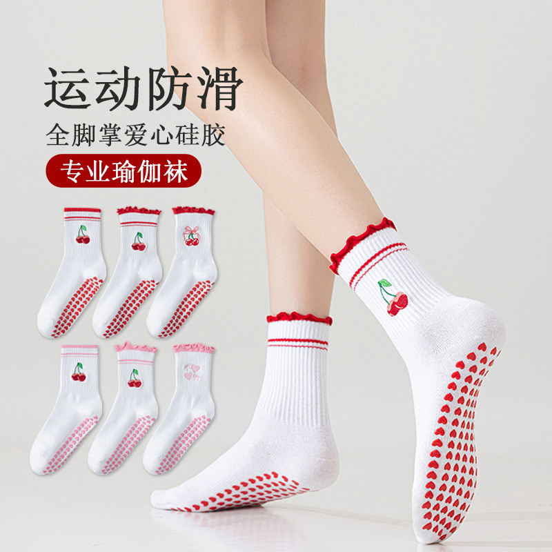 ถุงเท้าโยคะ ฤดูร้อนผู้หญิงถุงเท้ากลางหลอดฟิตเนสเต้นรําถุงเท้าพิลาทิสมืออาชีพกันลื่นกีฬาถุงเท้าชั้นผู้หญิง