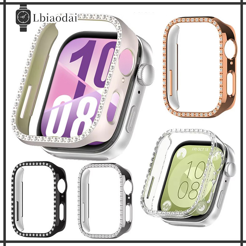 กรณี Bling เพชร PC for Huawei Watch Fit 5 5 Pro 4 4 3 ชุบแข็งรูป้องกันหน้าจอ อุปกรณ์เสริมครอบกันชนเต็ม for Huawei Fit 3