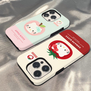 ผลไม้สีชมพูแมวน่ารักสองชั้นเคสโทรศัพท์เหมาะสําหรับiPhone 14ProMax 12 16Pro 13ProMax XSMAX 16ProMax 15ProMax XR 15Pro 11ProMax XS 14Pro Two-in-Oneเคสซิลิโคนกันกระแทก