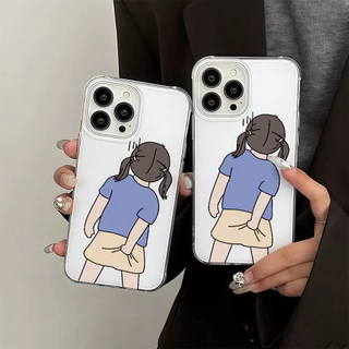 เคสมือถือ For iPhone 11 15 16 14 13 12 Pro Max X XS XR 13 12 Pro 15 16 Plus Case ลายคู่น่ารัก ครีม IMD แบบนิ่ม TPU เคส