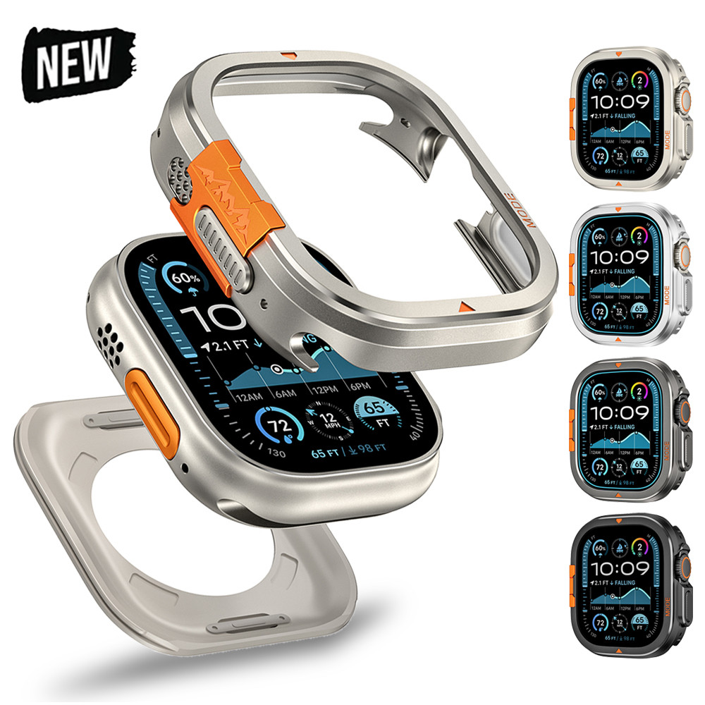 โลหะอลูมิเนียมสําหรับ iWatch Ultra 1/2/3 49 มม.Series11 10 46 มม.ผู้ชายฝาครอบป้องกันสําหรับ IWatch 9 8 7 6 5 4 SE 44 มม.45 มม.กรอบกันชน