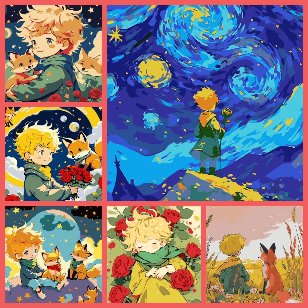 20*20 30*30 40*40 ซม. ภาพวาดสีน้ํามัน DIY/PBN/ระบายสีโดยตัวเลข/ผ้าใบมืออาชีพและสีสิ่งแวดล้อม/เจ้าชายน้อย