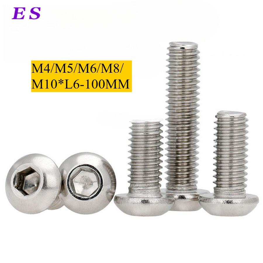 [ES-A1] 316 สลักเกลียวซ็อกเก็ตหกเหลี่ยมหัวกลมสแตนเลส M4/M5/M6/M8/M10 * L6-100 มม.