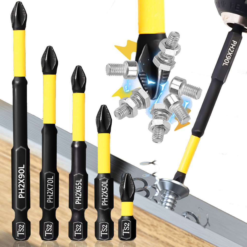 ชุดดอกไขควงไฟฟ้าแบบมืออาชีพ | 5 ขนาดเคล็ดลับแม่เหล็ก (25 มม.-90 มม.) พร้อมฟันกันลื่น, เหล็ก ส2 สําหรับ ทําเอง/เครื่องมือซ่อมแซมเครื่องกล